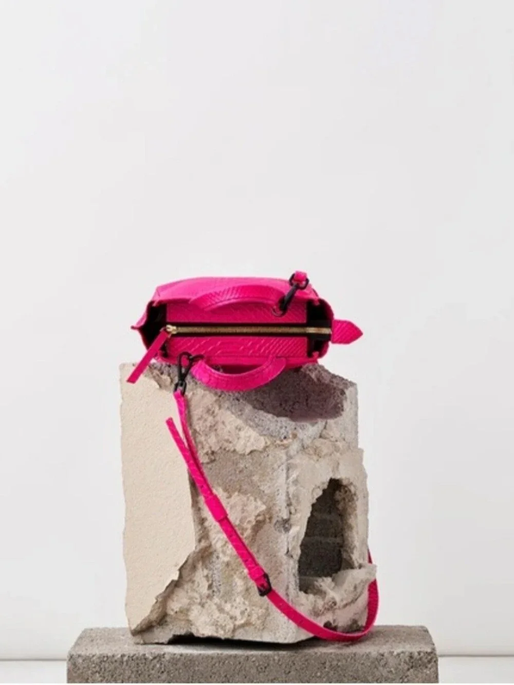 Vibrant Pink Leather Python Textured Mini Tote Bag